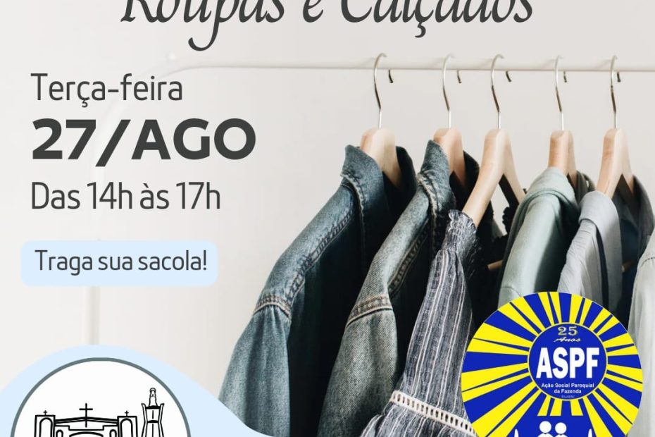 Doação de roupas e calçados acontece na próxima terça-feira