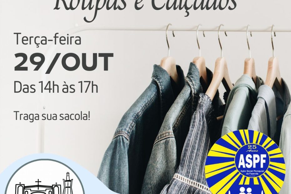 Doação de roupas e calçados acontece na terça-feira, 29 de outubro